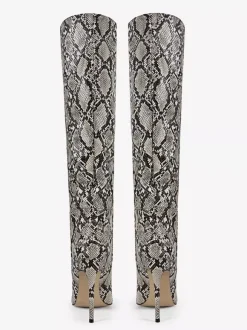 Bottes hautes pour femmes motif serpent bout pointu bottes à talons hauts