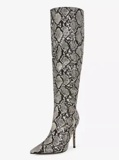 Bottes hautes pour femmes motif serpent bout pointu bottes à talons hauts