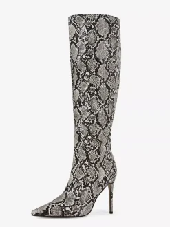 Bottes hautes pour femmes motif serpent bout pointu bottes à talons hauts