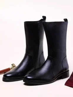 Bottes Hautes Pour Hommes En Cuir De Vachette Bottes De Travail Noires Chics