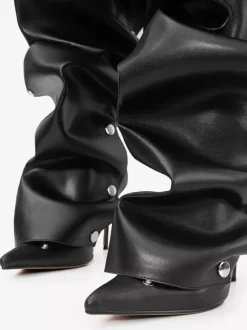 Bottes hautes roses pour femmes bout pointu talon haut amovible longueur genou