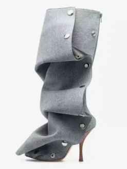 Bottes hautes roses pour femmes bout pointu talon haut amovible longueur genou