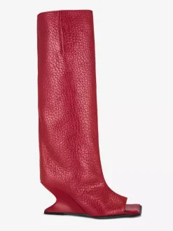 Bottes hautes rouges à bout ouvert et talon conçu bottes longueur genou