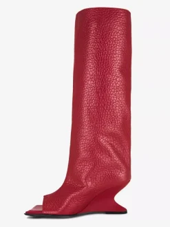 Bottes hautes rouges à bout ouvert et talon conçu bottes longueur genou