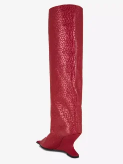 Bottes hautes rouges à bout ouvert et talon conçu bottes longueur genou