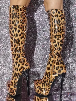 Bottes hautes à talon aiguille en PU verni chaussures pour femmes