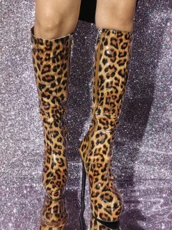 Bottes hautes à talon aiguille en PU verni chaussures pour femmes
