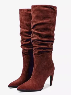 Bottes hautes à talons hauts et à bout pointu en daim Bottes souples à talon haut