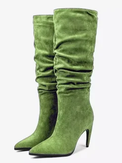 Bottes hautes à talons hauts et à bout pointu en daim Bottes souples à talon haut