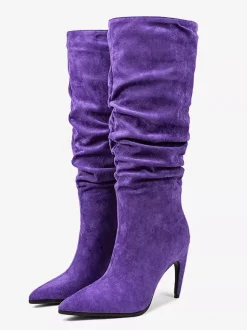 Bottes hautes à talons hauts et à bout pointu en daim Bottes souples à talon haut