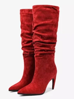 Bottes hautes à talons hauts et à bout pointu en daim Bottes souples à talon haut