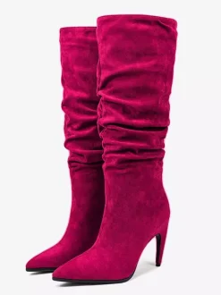 Bottes hautes à talons hauts et à bout pointu en daim Bottes souples à talon haut