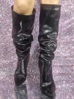 Bottes hauteur genou en cuir PU à talon aiguille pour femmes