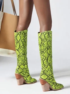 Bottes hauteur genou à talon de forme spéciale en cuir PU imprimé serpent pour femmes