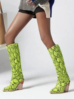 Bottes hauteur genou à talon de forme spéciale en cuir PU imprimé serpent pour femmes