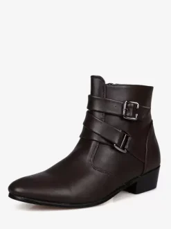 Bottes Homme avec Bout Rond à Lacets en Cuir Synthétique Unicolore