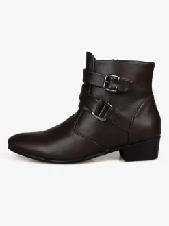 Bottes Homme avec Bout Rond à Lacets en Cuir Synthétique Unicolore