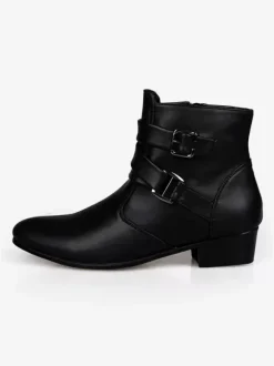 Bottes Homme avec Bout Rond à Lacets en Cuir Synthétique Unicolore