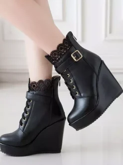 Bottes Lolita classiques Chaussures à lacets à lacets et chaussures noires Lolita