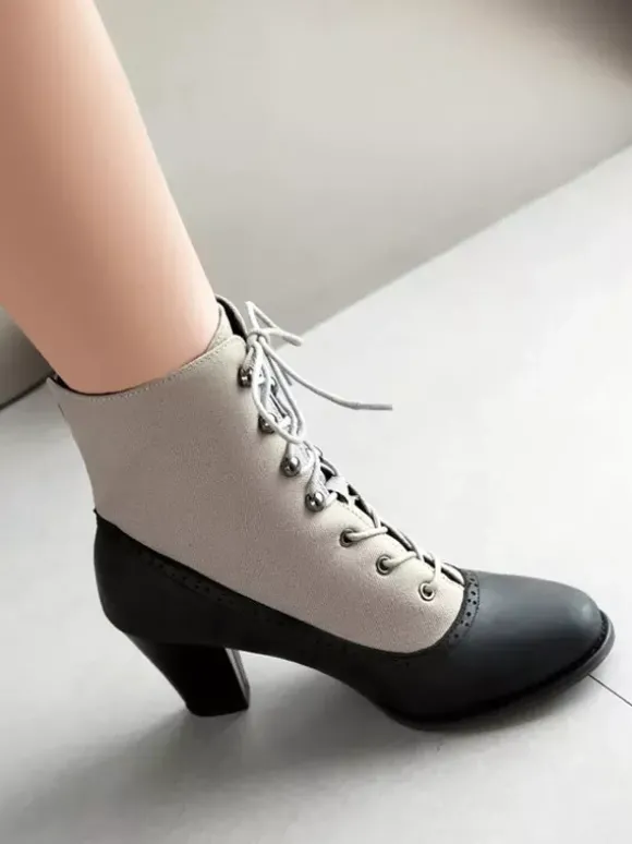 Bottes Lolita classiques style vintage bout rond en cuir PU chaussures Lolita rouges