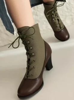 Bottes Lolita classiques style vintage bout rond en cuir PU chaussures Lolita rouges