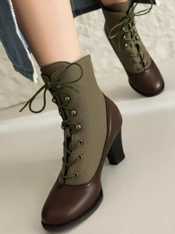 Bottes Lolita classiques style vintage bout rond en cuir PU chaussures Lolita rouges