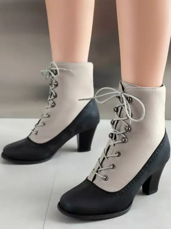 Bottes Lolita classiques style vintage bout rond en cuir PU chaussures Lolita rouges