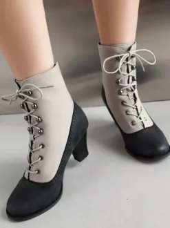 Bottes Lolita classiques style vintage bout rond en cuir PU chaussures Lolita rouges