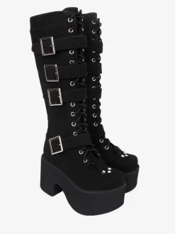 Bottes Lolita Gothiques Cuir PU PU Bout Rond Chaussures Lolita Noires
