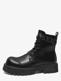Bottes Martin noires pour hommes bottines à lacets à bout rond