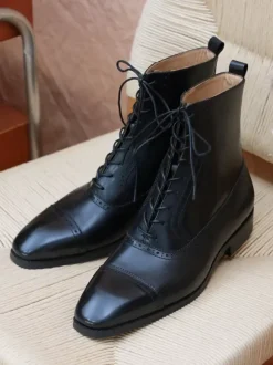 Bottes Martin pour hommes en cuir de vache noir bottes de travail courtes à bout carré