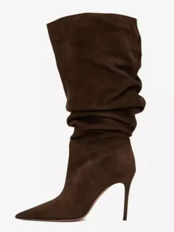 Bottes mi-mollet en daim à bout pointu et talon haut souple pour femmes