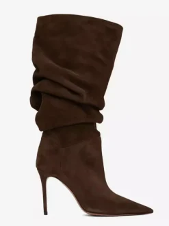 Bottes mi-mollet en daim à bout pointu et talon haut souple pour femmes