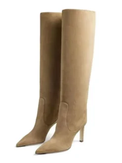 Bottes Mi-mollet Femme à Talons Hauts avec Bout Pointu en Cuir Synthétique Unicolore