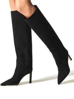 Bottes Mi-mollet Femme à Talons Hauts avec Bout Pointu en Cuir Synthétique Unicolore