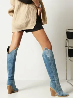 Bottes Mi-mollet Femme à Talons Hauts avec Bout Pointu en Cuir Synthétique Bicolores