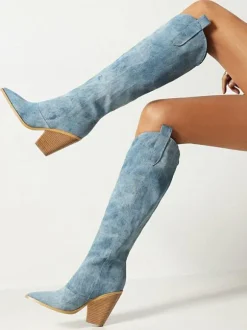 Bottes Mi-mollet Femme à Talons Hauts avec Bout Pointu en Cuir Synthétique Bicolores