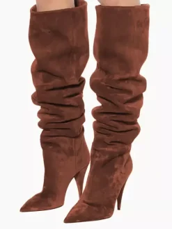 Bottes mi-mollet pour femmes avec tige en micro-suède et bout carré à talon chaton