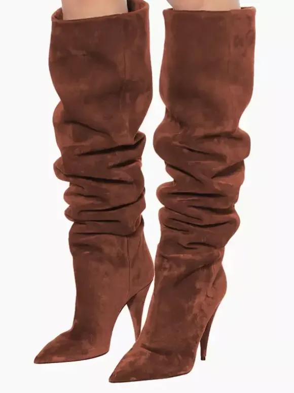 Bottes mi-mollet pour femmes avec tige en micro-suède et bout carré à talon chaton