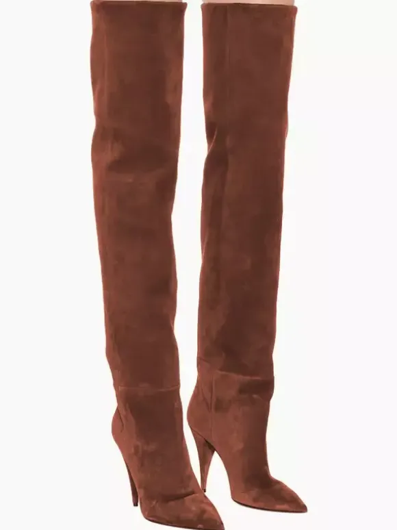 Bottes mi-mollet pour femmes avec tige en micro-suède et bout carré à talon chaton