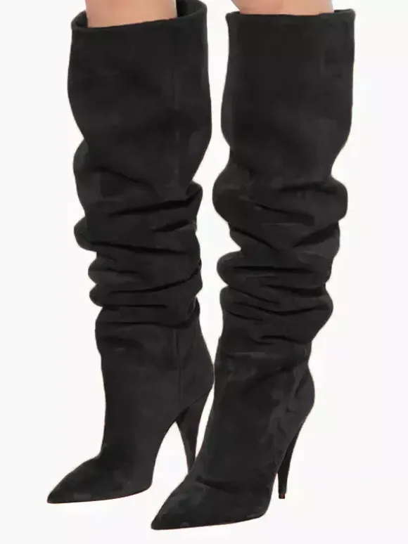 Bottes mi-mollet pour femmes avec tige en micro-suède et bout carré à talon chaton