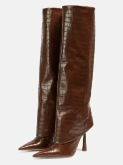 Bottes mi-mollet pour femmes bout pointu talon haut talon aiguille pliable bottes larges pour mollets