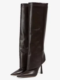 Bottes mi-mollet pour femmes bout pointu talon haut talon aiguille pliable bottes larges pour mollets
