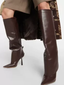 Bottes mi-mollet pour femmes bout pointu talon haut talon aiguille pliable bottes larges pour mollets