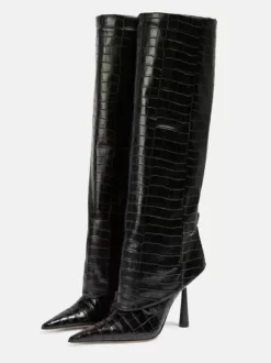 Bottes mi-mollet pour femmes bout pointu talon haut talon aiguille pliable bottes larges pour mollets