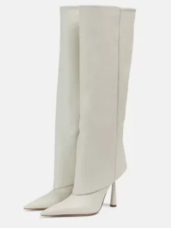 Bottes mi-mollet pour femmes bout pointu talon haut talon aiguille pliable bottes larges pour mollets