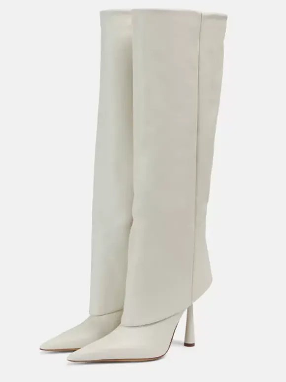 Bottes mi-mollet pour femmes bout pointu talon haut talon aiguille pliable bottes larges pour mollets