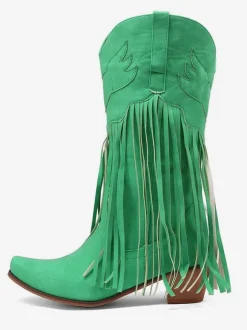 Bottes mi-mollet pour femmes  bottes en cuir PU à bout pointu à talons épais