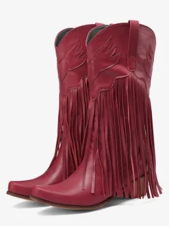Bottes mi-mollet pour femmes  bottes en cuir PU à bout pointu à talons épais
