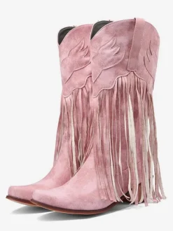 Bottes mi-mollet pour femmes  bottes en cuir PU à bout pointu à talons épais